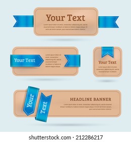 A set of vector paper banners with blue ribbon.