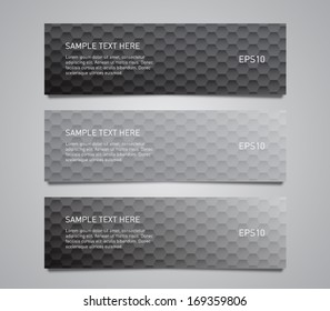 Set of vector paper banners with hexagonal pattern background. Clean and moden style design for business