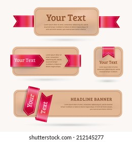 A set of vector paper banners with red ribbon.