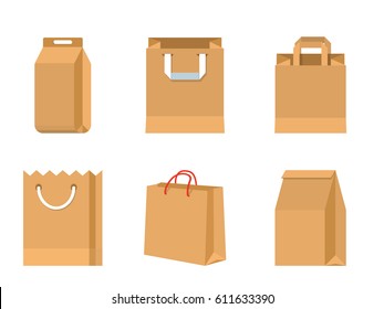 Set of vector paper brown bags