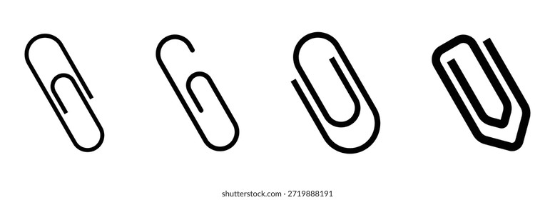 Conjunto de ícone de clipe de papel vetorial em silhuetas. Ícone de ilustração vetorial definido no plano de fundo branco
