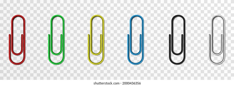 Set Of Vector Paper Clips On Isolated Transparent Background. Metal Paper Clip Png.