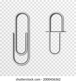 Set of vector paper clips on isolated transparent background. Attached paper clip. Metal paper clip png.