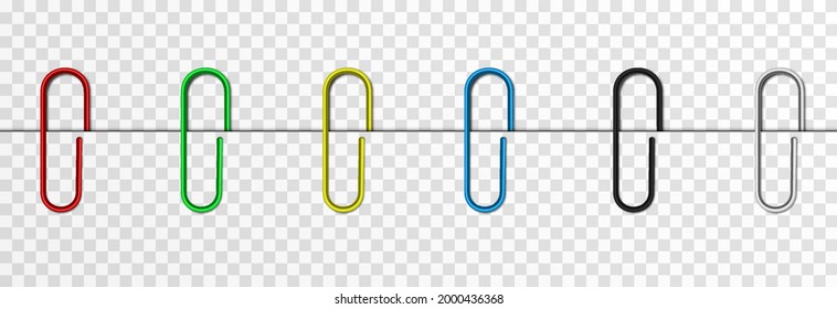 Set Of Vector Paper Clips On Isolated Transparent Background. Attached Paper Clip. Metal Paper Clip Png.