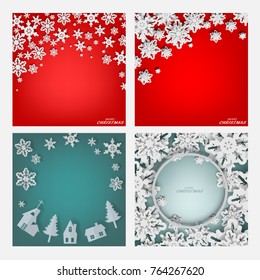 Set vector paper cut with snowflakes. Template may be used for laser cutting. Suitable for christmas paper cards, design elements, scrapbooking. Vector illustration.
