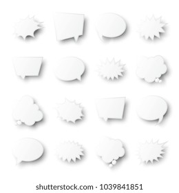 set of vector paper cut speech bubbles with shadows on white background