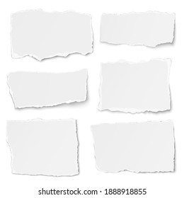 Set of vector paper different shapes tears lying on white