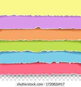 Set of vector paper dividers with rough edges. Torn paper pieces with copy space for text. Teared paper