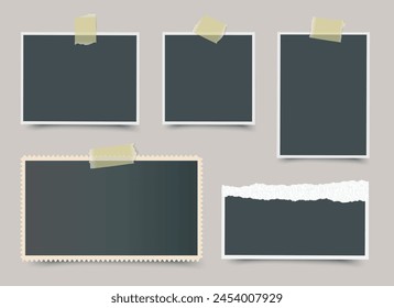 Conjunto de marcos de papel de Vector con cinta adhesiva amarilla con sombra sobre fondo transparente.