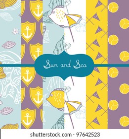 set of vector paper for scrapbook Sun and Sea