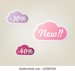 Set of vector paper sticker promo cloud banners for websites or business design