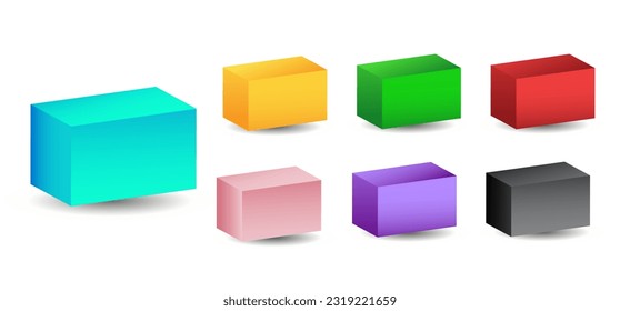 Set of vector parallelepipeds with gradients and shadow for game, icon, package design, logo, mobile, ui, web, education. 3D parallelepiped on a white background. Geometric figures for your design.