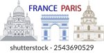 Set of the vector Parisian landmarks in colors
