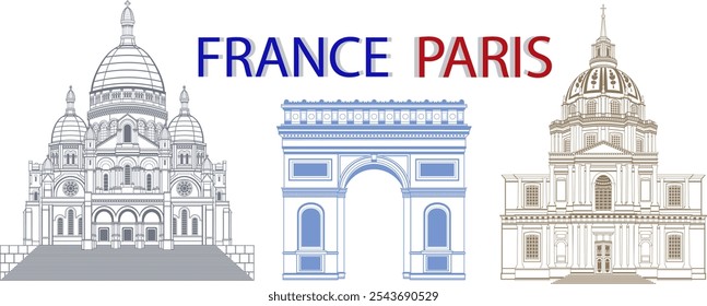 Set of the vector Parisian landmarks in colors