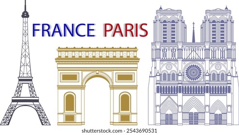 Set of the vector Parisian landmarks in colors