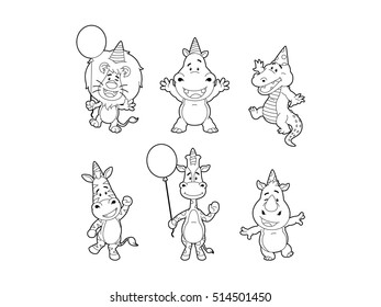 Set of Vector Party Animals Line Art
