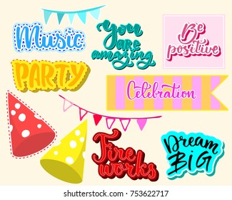 set of vector party elements. You are amazing, celebration,lettering elements for gifts, holiday icon, 