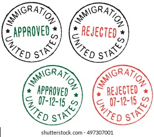 Set of vector passport stamps ''Immigration United States - Approved/Rejected''.