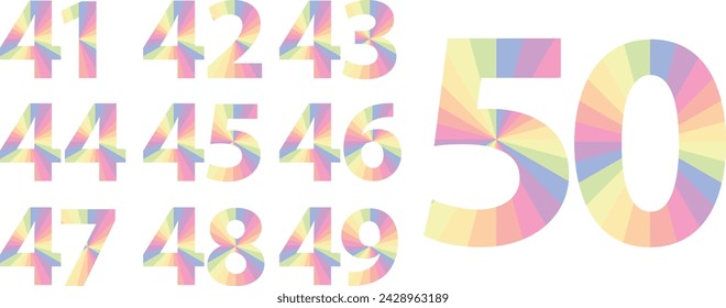 set of vector pastel color numbers 41,42,43,44,45,46,47,48,49 and 50. pastel color numbers vector illustration.