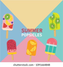 set of vector pastel Popsicle, fruit Popsicle, ice cream, sweet Summer pastel concept, with copy space
