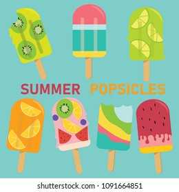 set of vector pastel Popsicle, fruit Popsicle, ice cream, sweet Summer pastel concept 