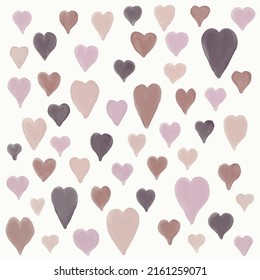 Set of vector pastel violet watercolor hearts. Valentine's day pattern.