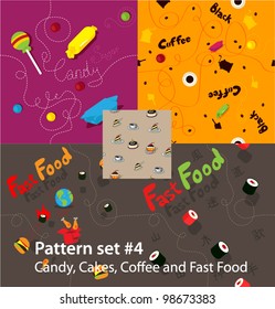 Set vector pattern #4. Candy, Cakes, Coffee and Fast Food.