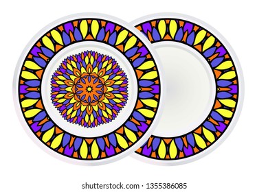 Set of Vector Pattern With Abstract Floral Round Ornament and round frame. Oriental Pattern. Indian, Moroccan, Mystic, Ottoman Motifs. Anti-Stress Therapy Pattern.