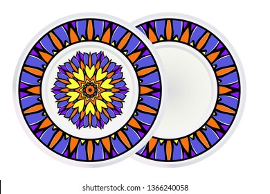 Set of Vector Pattern With Abstract Floral Round Ornament and round frame. Oriental Pattern. Indian, Moroccan, Mystic, Ottoman Motifs. Anti-Stress Therapy Pattern.