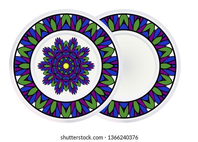 Set of Vector Pattern With Abstract Floral Round Ornament and round frame. Oriental Pattern. Indian, Moroccan, Mystic, Ottoman Motifs. Anti-Stress Therapy Pattern.