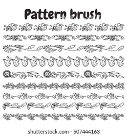 Set of vector pattern brush for Your design. Roses, sunflowers, pears, flowers, wave elements.  Vintage, hand drawing pen and ink style, for photo decor. Brushes included. Classic style