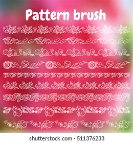 Set of vector pattern brush for Your design. Roses, sunflowers, pears, flowers, wave elements.  Vintage, hand drawing pen and ink style, for photo decor. Brushes included. White line
