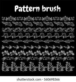 Set of vector pattern brush for Your design. Roses, violet, pears, flowers, wave elements.  Vintage, hand drawing pen and ink style, for photo decor. Brushes included. Chalkboard style