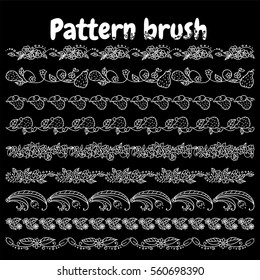 Set of vector pattern brush for Your design. Roses, pears, flowers, wave elements.  Vintage, hand drawing pen and ink style, for photo decor. Brushes included. Chalkboard style