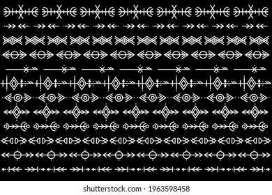 Set of Vector Pattern Brushes. Ethnic pattern. create borders, frames, dividers. Hand drawn template design elements. Vector illustration