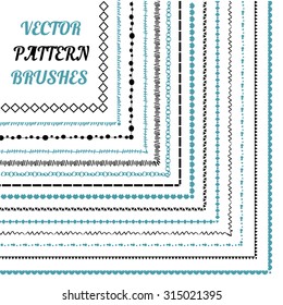 Set of vector pattern brushes. Frames with ornamental strokes and corner elements. 
