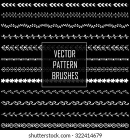 Set of vector pattern brushes. Frames, borders with ornamental strokes and corner elements. 