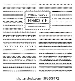 Set of Vector Pattern Brushes with Outer and Inner Corner Tiles. Easy color change. Perfect to create borders, frames, dividers. Hand drawn design elements.