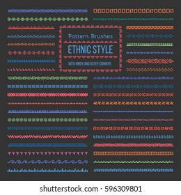 Set of Vector Pattern Brushes with Outer and Inner Corner Tiles. Easy color change. Perfect to create borders, frames, dividers. Hand drawn design elements.