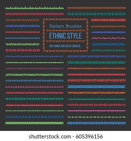 Set of Vector Pattern Brushes with Outer and Inner Corner Tiles. Easy color change. Perfect to create borders, frames, dividers. Hand drawn design elements.