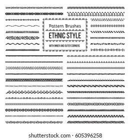 Set of Vector Pattern Brushes with Outer and Inner Corner Tiles. Easy color change. Perfect to create borders, frames, dividers. Hand drawn design elements.