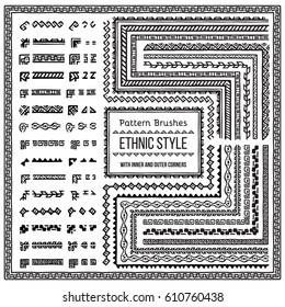 Set of Vector Pattern Brushes with Outer and Inner Corner Tiles. Easy color change. Perfect to create borders, frames, dividers. Hand drawn design elements.