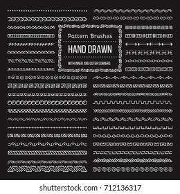 Set of Vector Pattern Brushes with Outer and Inner Corner Tiles. Easy color change. Perfect to create borders, frames, dividers. Hand drawn design elements.