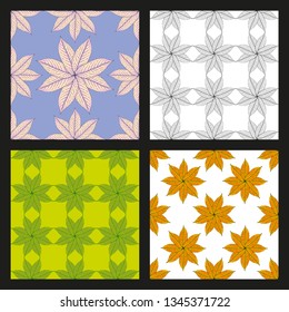 Set of vector pattern, repeating Walnut leaves, floral. graphic clean design for fabric, event, wallpaper etc. pattern is on swatches panel.