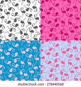 set vector pattern, seamless wallpaper with pink flamingos