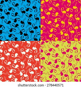 set vector pattern, seamless wallpaper with pink flamingos