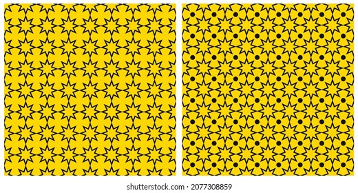 Set of vector patterns. Abstract geometric shapes. Gold and black color. 