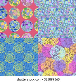 Set of vector patterns with abstract seashell