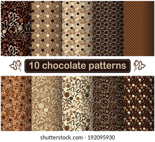 Set of vector patterns. Set of chocolate simple geometric patterns. Abstract seamless patterns with simple elements. Design for wrapping paper, web, gift paper, cover. Vector wrapping paper patterns.