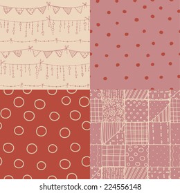 Set of vector patterns. Circles, dots, garlands and flags quilt